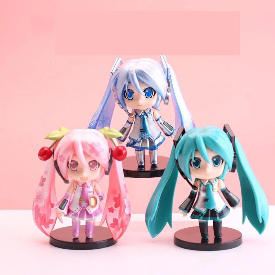 The New Hatsune Miku Figure Mini Character Ornaments Kawai Pink Green Hatsune Home Desk Decoration Adult Toy