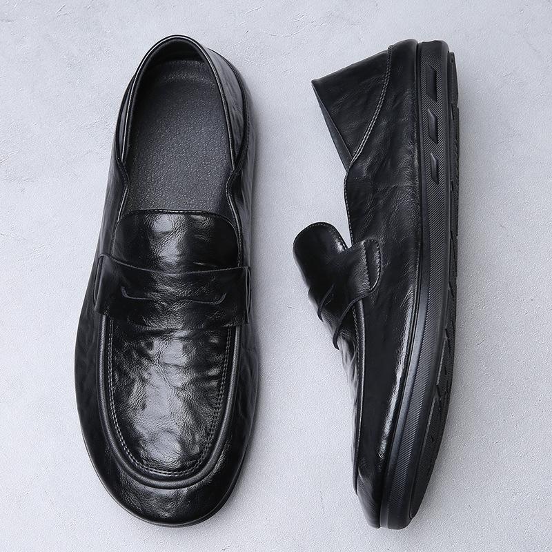 Doudou Shoes Men's Casual Leather Shoes 2025 Autumn New Leather Loafers Lazy One Pedal Breathable Men's Shoes Trend
