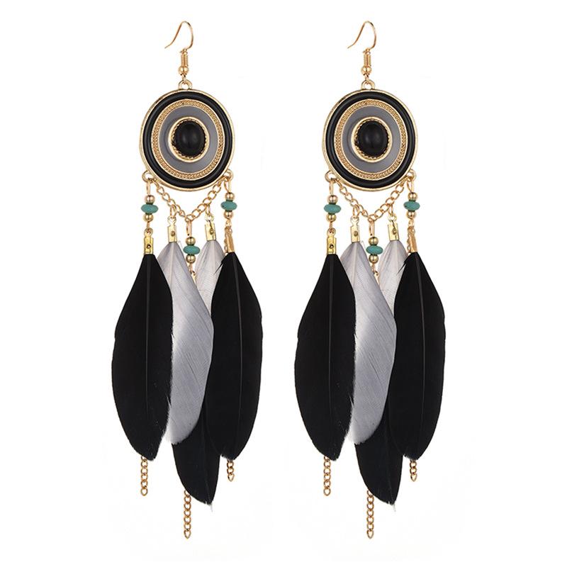 Bohemian Long Tassel Feather Earrings - Trendy Douyin-Inspired Design for Women