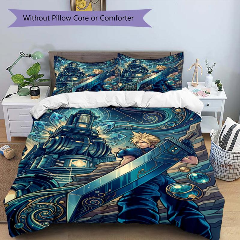 3pcs Duvet Cover Set (1*Duvet Cover + 2*Pillowcase, Without Core), Final Fantasy Print Bedding Set, Bedroom Decor, All‑Season, Birthday Gift