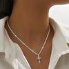 Sparkling 925 Silver Gypsophila Necklace Bracelet Set For Women Luxury Zircon Cross Pendant Three Piece Jewelry Set