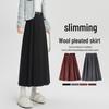 Women's 2024 High-Waisted Wool Pleated Midi Skirt – Autumn/Winter Slimming A-Line
