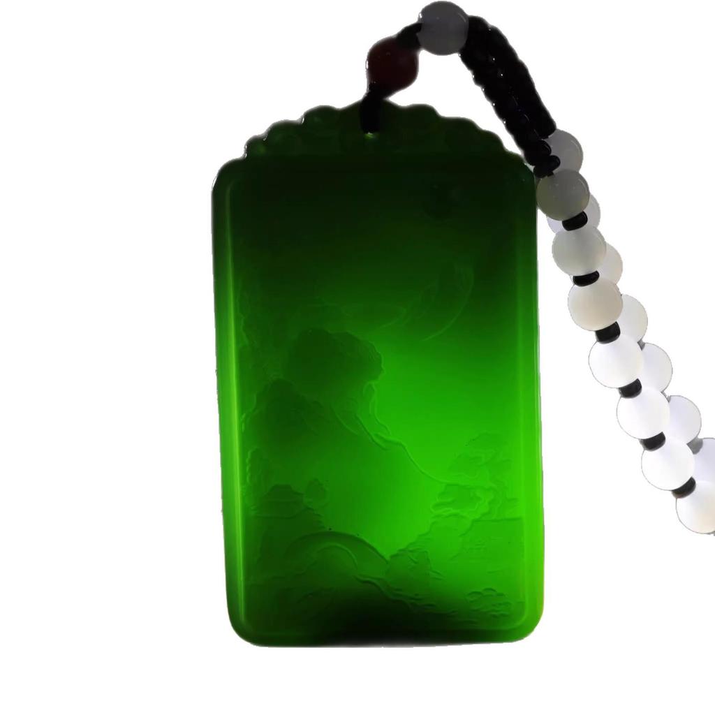 Imitation Hetian Jade Spinach Green Landscape Jade Plaque