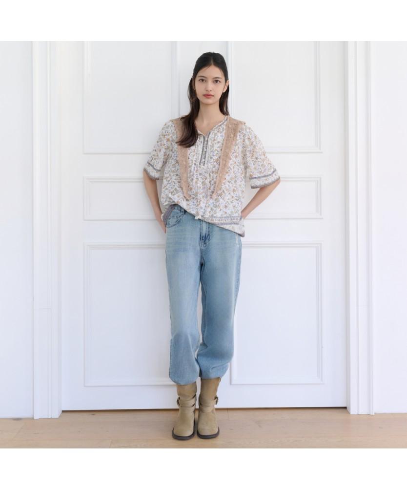 THURSDAY ISLAND Motif Pattern Color Block Border Blouse_T264Mbl269W