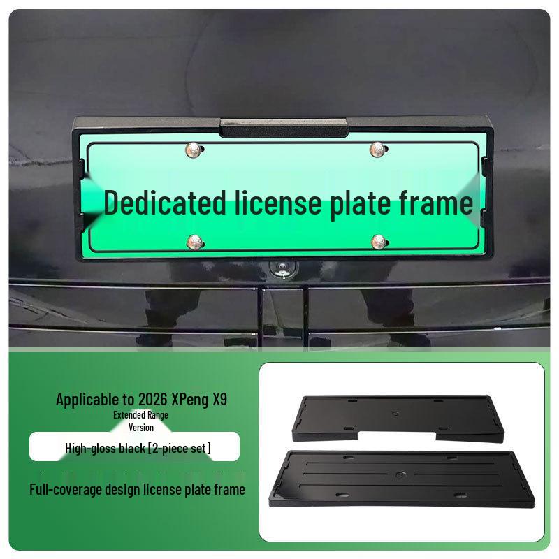 2026 XPeng X9 Extended Range Edition, Full-Coverage Green License Plate Frame for New Energy Compliance.