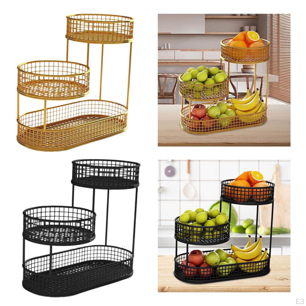 3 Layer Fruit Basket Metal Mesh Fruits Stand Multiuse Bowl Holder Countertop Vegetable