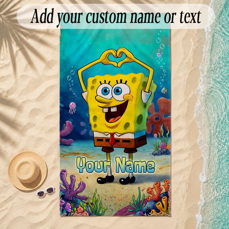 Beach TowelSpongeBob Custom Name Text Personalized Soft Towel for Beach Pool Indoor Home Decor Gift