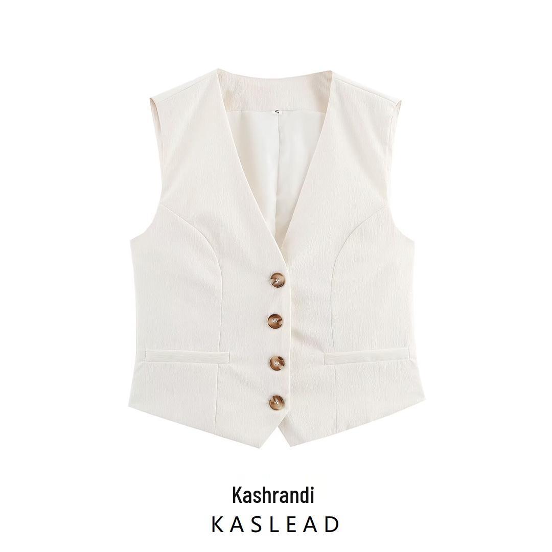 

Весна 2025 Женский Европейский и Американский Приталенный Однобортный Топ-Жилет Small белый