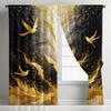 Set of 2 Golden Bird Patterned Curtains, Featuring a Modern Artistic Style with Rod Pockets, Suitable for Home Decoration in