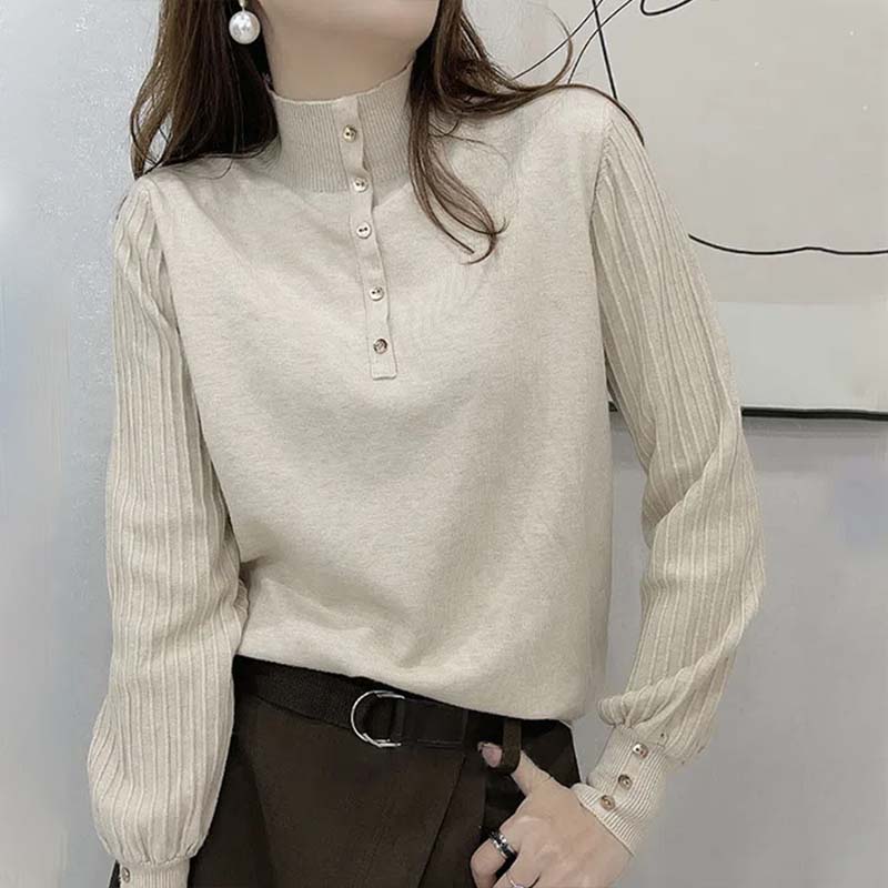 Autumn Winter Pure Wool Sweater Women's Half High Neck Pullover Casual Knit Tops Fashion Warm Plus Size Female Sweaters