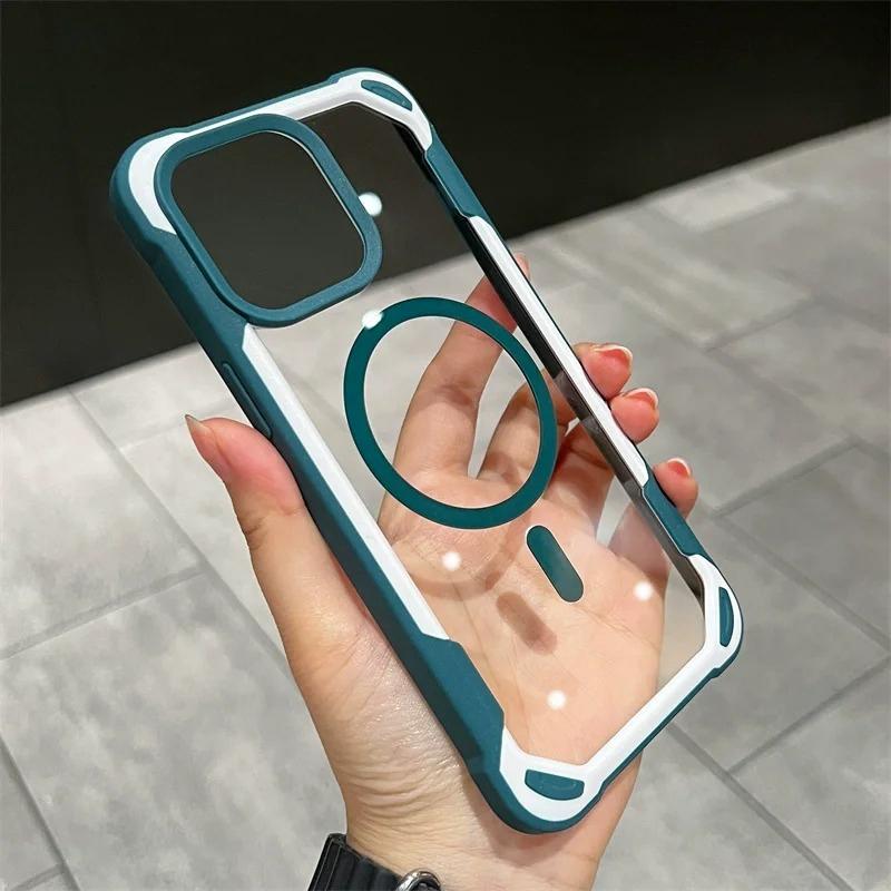Luxury Magsafe Transparent Phone Case For iPhone 11 12 13 14 15 Pro Max Plus/Samsung S24 Ultra Magnetic Candy Shockproof Bumper Cover