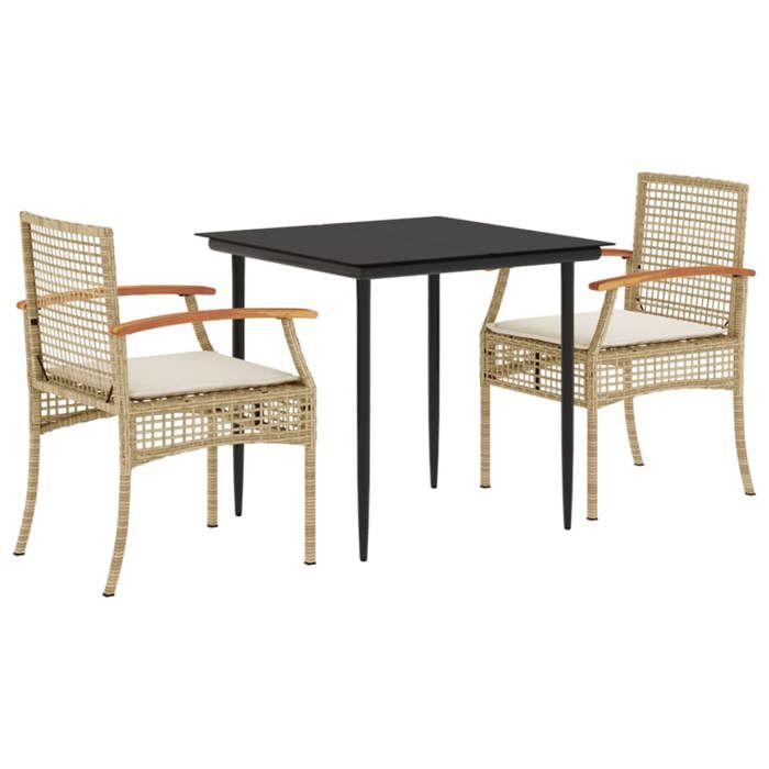 VidaXL Ensemble à Manger de Jardin avec Coussins 3 pcs, Table et Chaise de Terrasse, Meubles de Patio, Mobilier d'Extérieur, 3213624