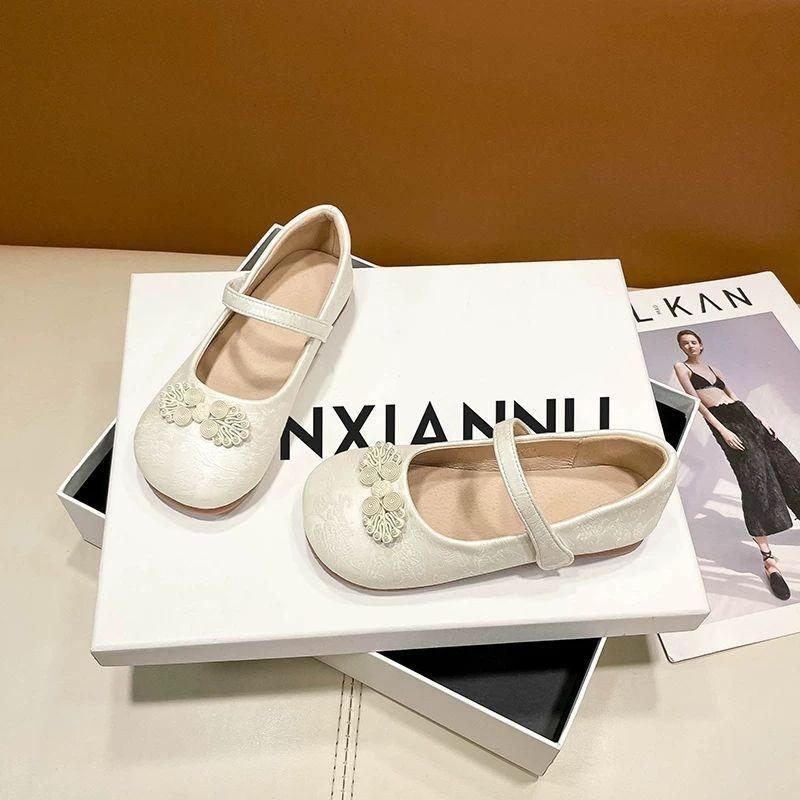 Children's Hanfu Embroidered Shoes New Girls Baby Soft-soled Shoes Little Girl Spring and Autumn Princess Leather Shoes Single Shoes