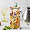 Color Changing Christmas Glass Cup with Lid Straw Brush Reusable Glass Iced Coffee Cup Cute Xmas Party Decorations for Mom Her