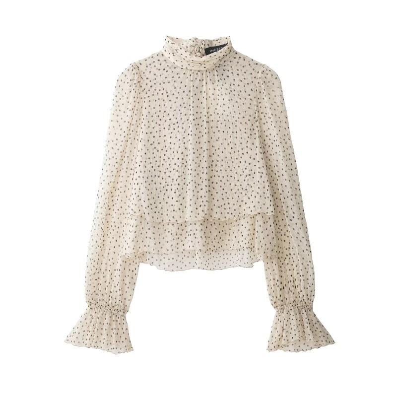 Womens 2026 Long Sleeve Shirt With Bow Detail Polka Dot Regular Fit Casual Blouse