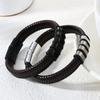Retro Anti-static Stainless Steel & PU Leather Magnetic Weave Bracelet for Men