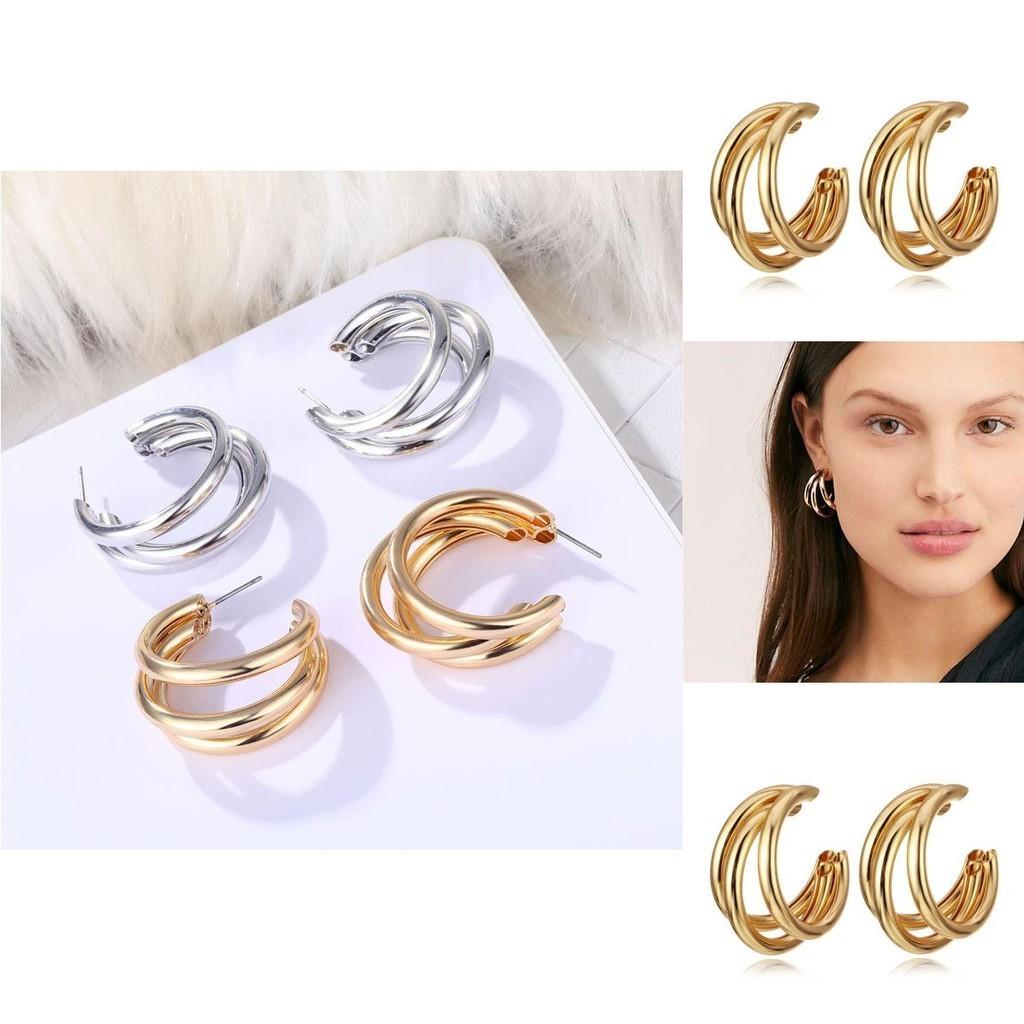 Asymmetrical Popular Circle Earrings For Women Modern Geometric Design Alloy