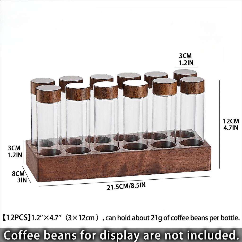 2026 Coffee Bean Sub-packaging Bottle, Sealed Glass Storage Jar with Wooden Lid, Storage Ornament Display Rack