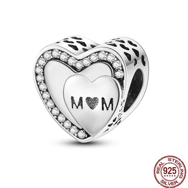 925 Sterling Silver Angel Mom Family Love Heart Series Beads Fit Original Fasion Charms Bracelets Women DIY Jewelry Gift