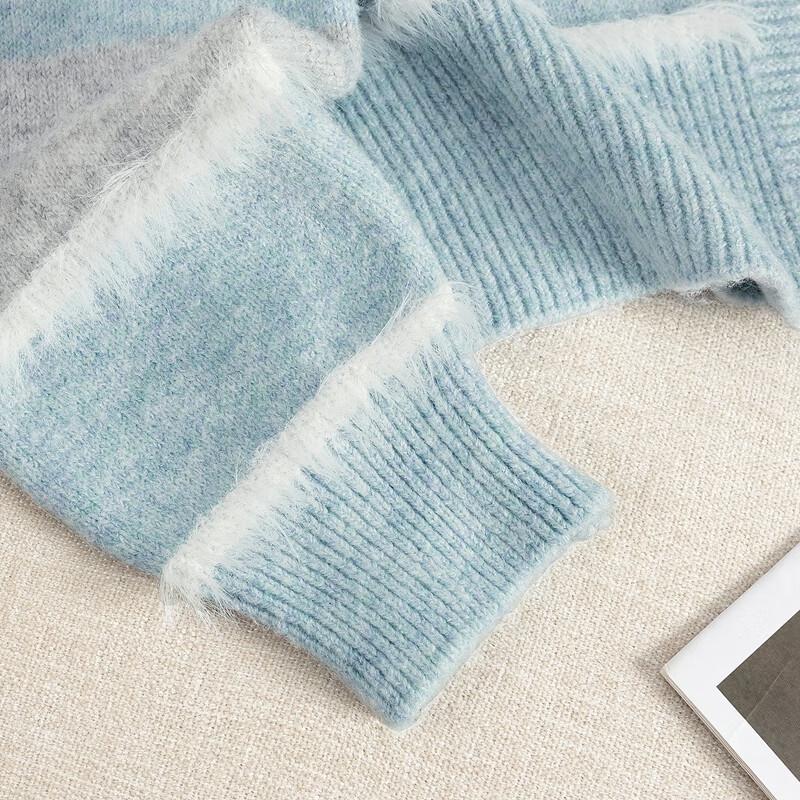 Women's Wool Blend Contrast Stripe Knit Cardigan