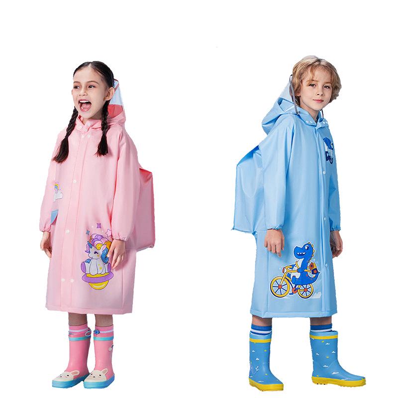 Children's Cartoon Rain Poncho with Backpack Slot for Kids