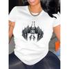 Minimalist Skull Bat Pattern Printed Holiday Comfortable Summer Top for Women, Casual Sports T-Shirt, Round Neck, Short Sleeves
