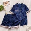 Premium Solid Color Short-Sleeved Ice Silk Pajamas Women'S Summer Wind Love Embroidered Loungewear