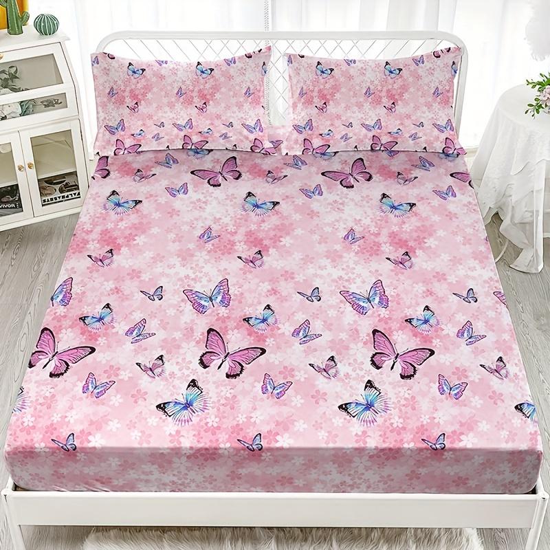 

Soft And Breathable Butterfly Fitted Sheet Set Fashion Non-Slip Mattress Protector For Bedroom Guest Room School Dorm Decor 80x200x25cm 1pcs