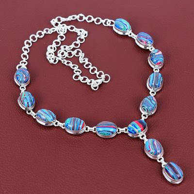 Rainbow Calsilica Necklace Gemstone Necklace Antique Jewelry 925 Sterling Silver Necklace Handmade Adjustable Chain Necklace Gifts for Women