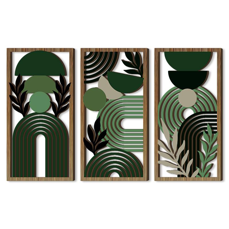 Décoration murale en bois en 3 pièces, style bohème, tenture murale géométrique de style campagnard. Produits décoratifs en bois à suspendre.