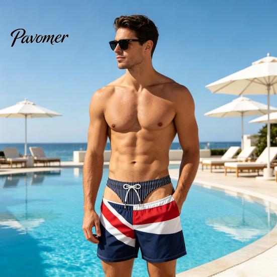 Breathable Lightweight Summer Shorts Men Hairy Butt Shorts, Funny Booty Print Beach Realistic 3D Bathing Suits Briefs Patriotic Swim Trunks