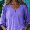 Women Tops Soft Fabric Breathable Loose Fit Blouse Three-Quarter Sleeve V-Neck Casual Spring Summer Shirt