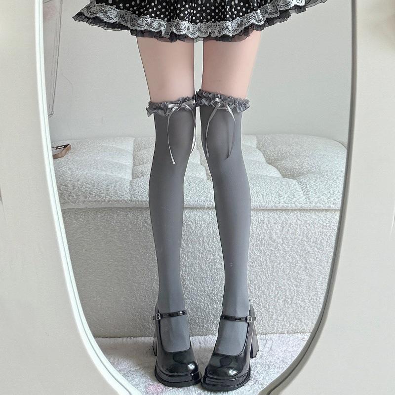 High Quality Long Tube Over The Knee Socks Velvet High Elasticity Uniform Anti-slip Slim Velvet Women Girls Stokings One Size серый