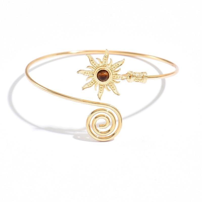 Retro Sunflower Bracelet Metal Jewelry Women's High-end Open Bracelet Adjustable Arm Ring