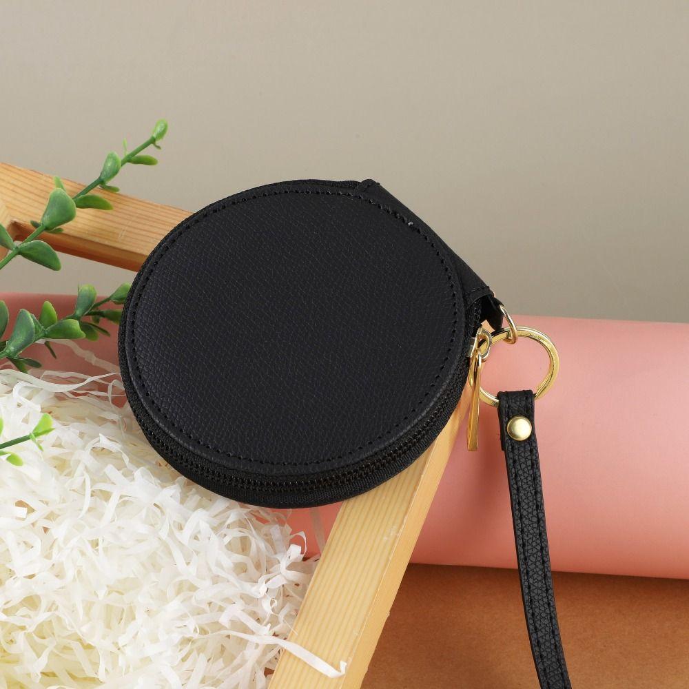 Zipper PU Leather Coin Purse Bag Pendant Keychain Small Storage Bag Round Wallet  Bag Pendant Decor