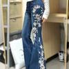 Mid Rise Retro Rose Embroidered Micro Flared Denim Pants Female Hot Girls, Slim Fit And Slimming, Flared Floor Pants