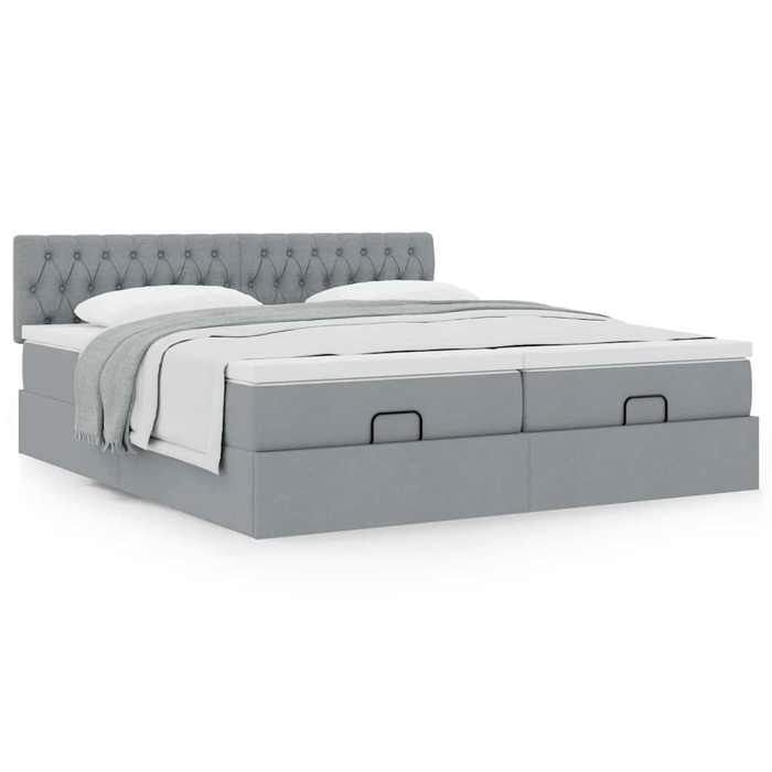 Exclusive House - Ottoman Bed Frame and Light Grey Mattress 160x200cm Fabric