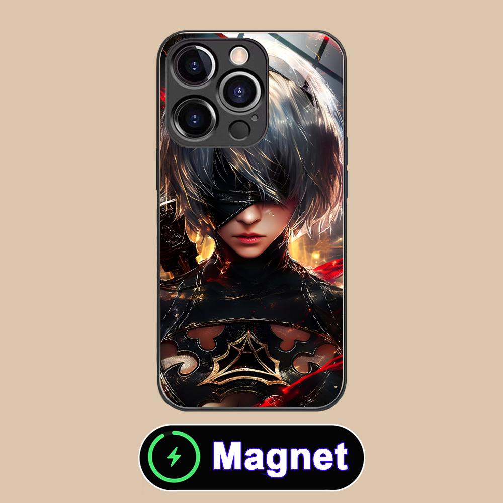 Anime Nier 2B Glass MagSafe Mobile Phone Case for iPhone 17 16 15 14 13 12 11 Air Pro Max Plus Mini Colorful Cover