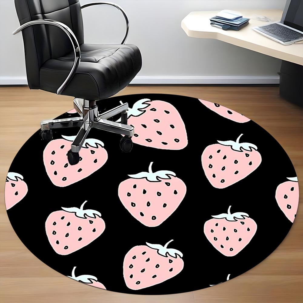 1pc Strawberry Pattern Office Round Area Rug,  Mat Suitable For Office, Under Office Chairs Bedroom Living Room Home Decor, Room Deco