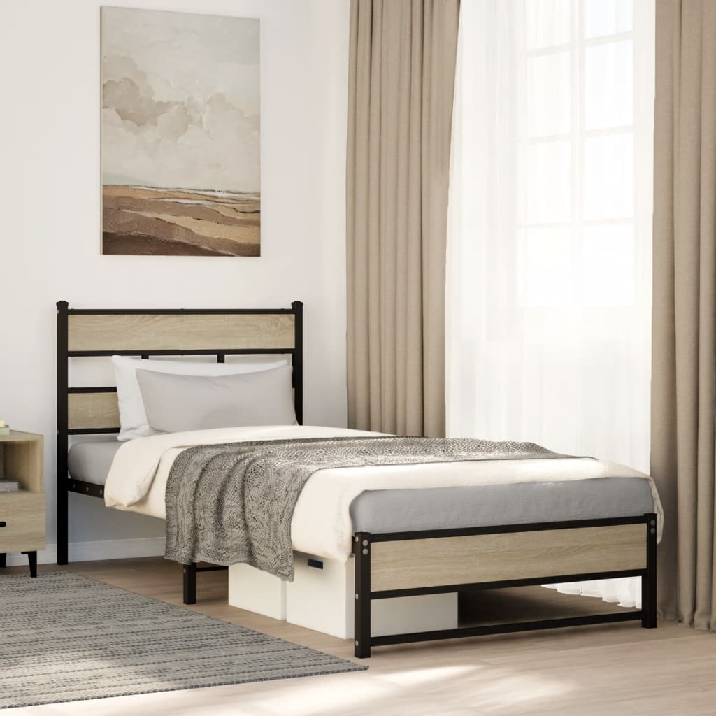 Metal Bed Frame Without Mattress Sonoma Oak Finish 90 X 190 Cm