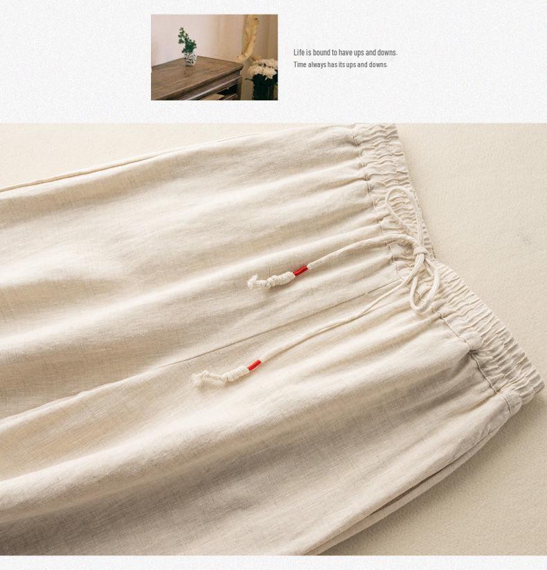 2024 Spring Summer Women's Cotton Linen Embroidered Wide-Leg High-Waist Casual Pants