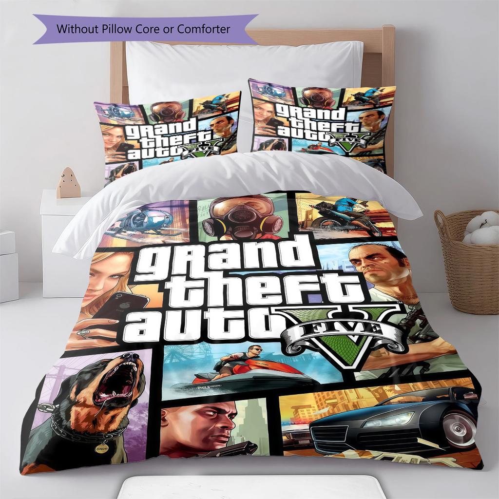Juego de Edredón con Estampado de GTA Funda de Edredón Funda de Almohada Decoración del Hogar Regalo de Cumpleaños (1 * funda nórdica + 2 * fundas de almohada, sin núcleo)