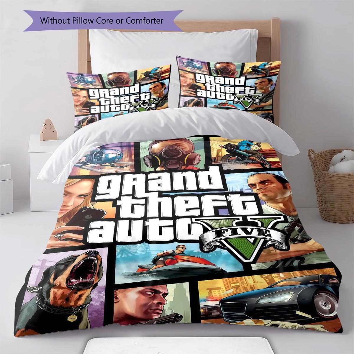 

GTA RugPattern Bedding Quilt Set Quilt Cover Pillowcase Home Decoration Birthday Gift (1 * duvet cover + 2 * pillowcase, without core) 135x200cm