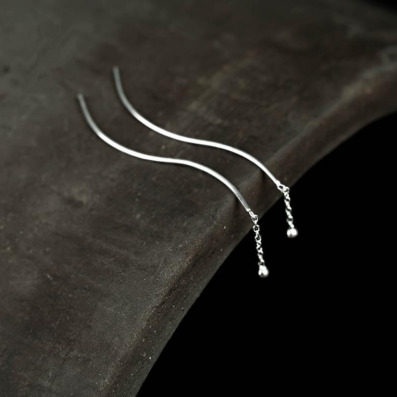 

Simple Lines High-End Fringed Earrings Female Long Temperament Stud Earrings Curved Earline Ear Chain 925 silver