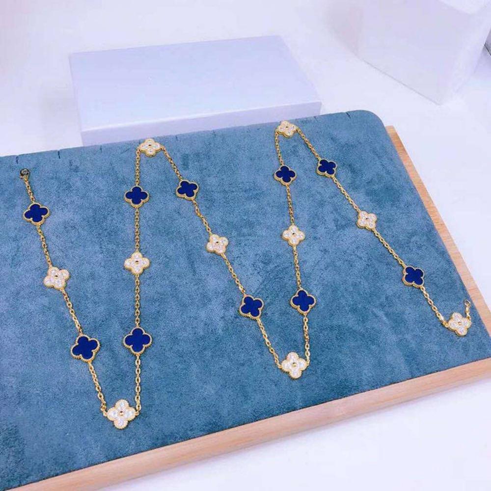 20 Flower Necklace Women Fashion Four Leaf Clover Sweater Chain Onyx Mother of Pearl Premium Sense Ladies Necklace