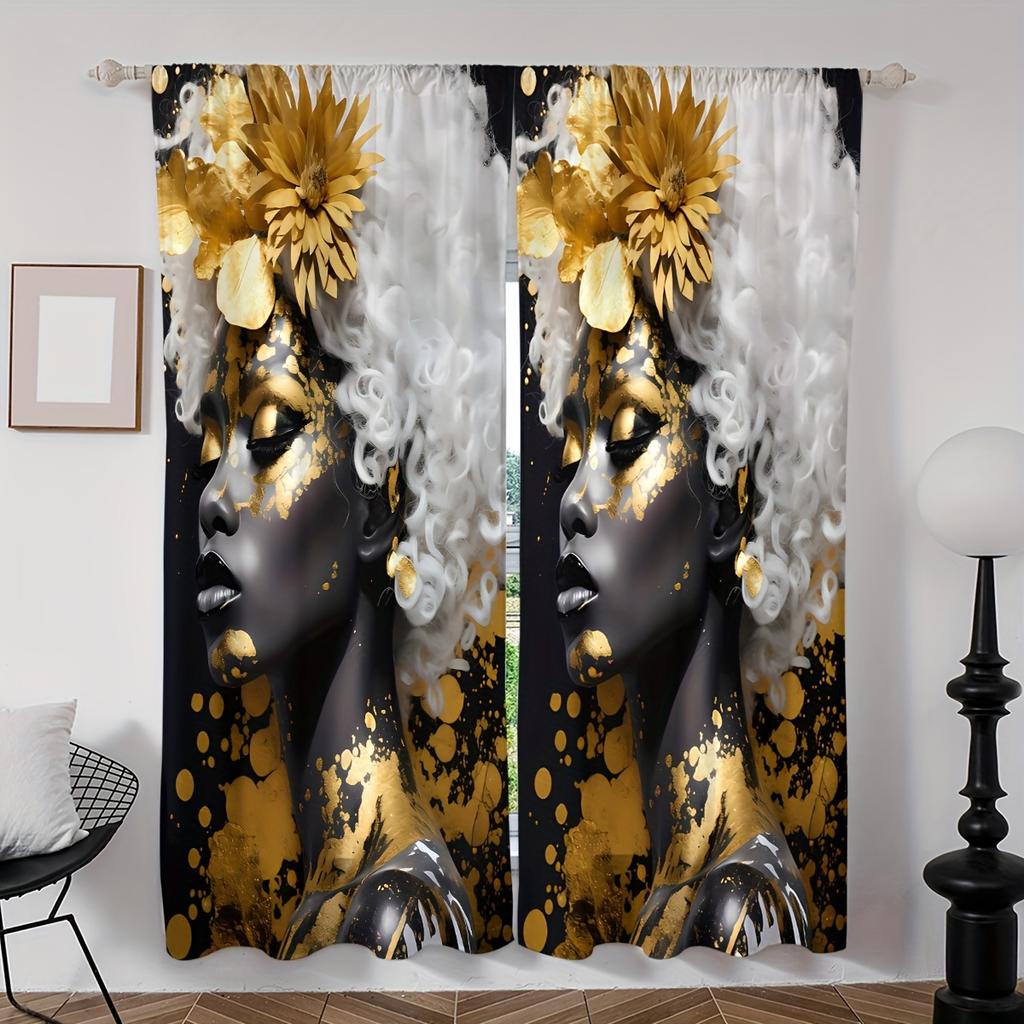 2-teiliges Set Elegante Marmoroptik Frau Digitaldruck Vorhänge Stangentasche für Wohnzimmer Schlafzimmer Fenster Klassische Heimdekoration
