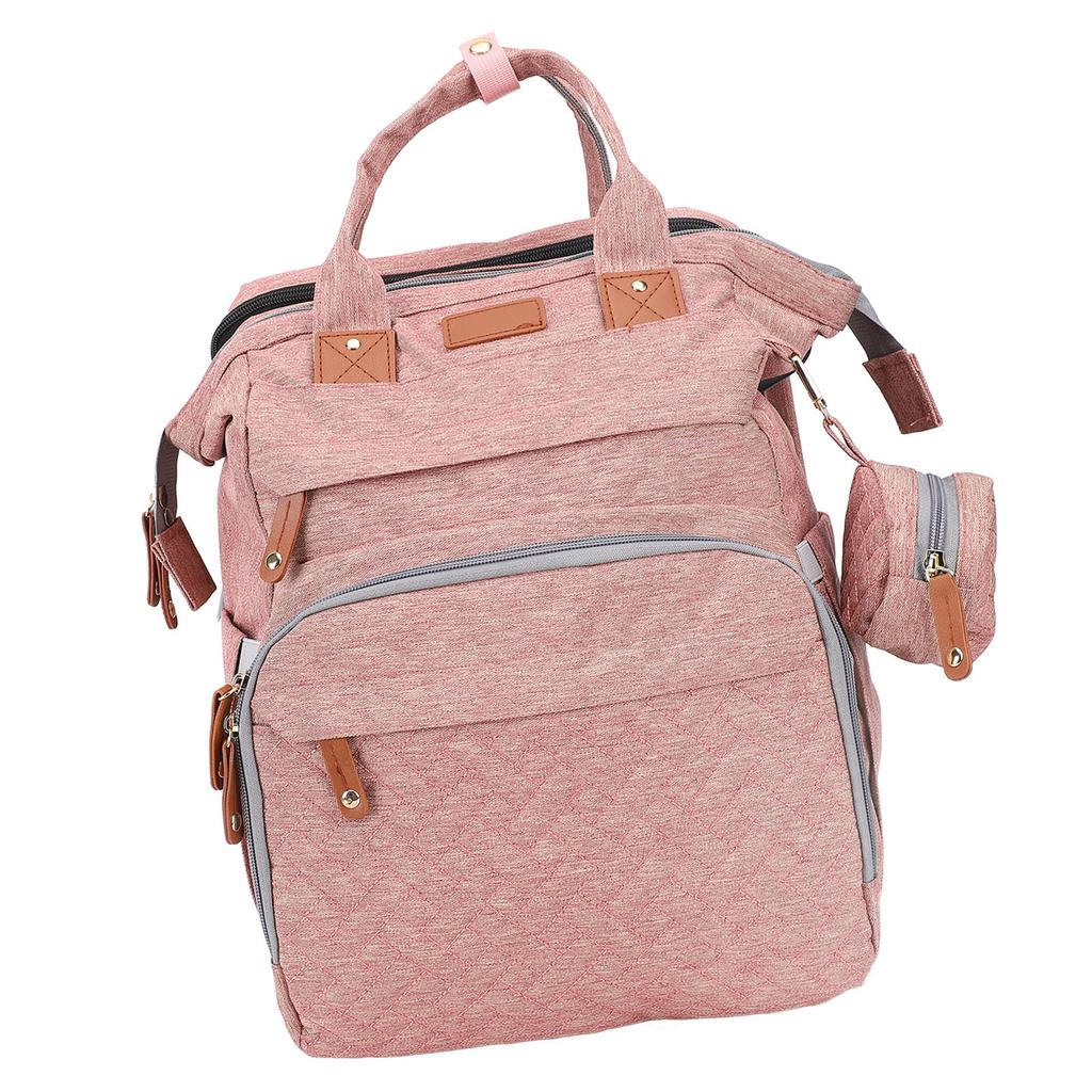 Diaper Bag Foldable Multifunctional Baby Diaper Backpack with USB Charging Port for Travel Pink