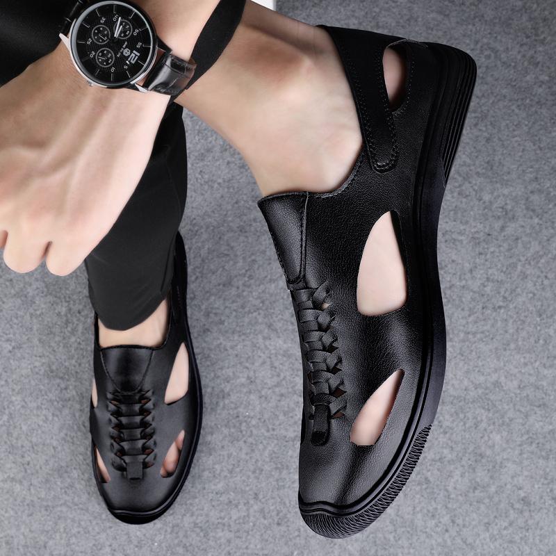 Summer Business Mens Sandals High Quality Leather Soft Casual Shoes Anti Slip Hollow Out Beach Sandals Comfortable Male Sandalia