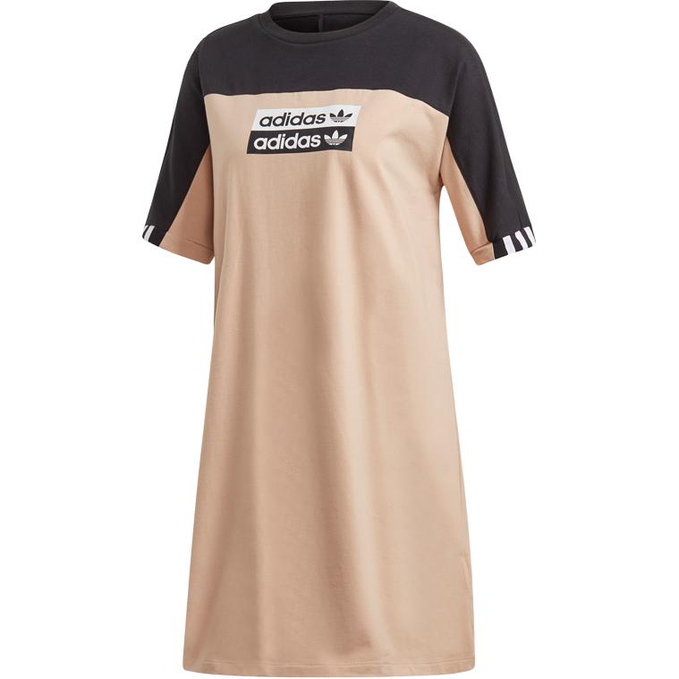 Adidas Originals Comfortable Breathable Round Neck Pullover Short Sleeve Dress Women Dresses Brown EC0774