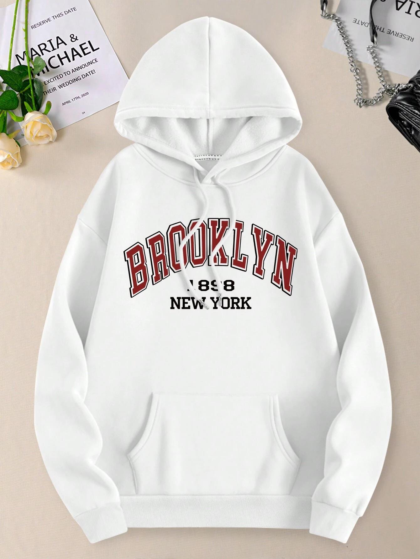 

Brooklyn 1898 New York City USA Sweatshirt Male Casual Fleece Hooded Autumn Crewneck Hoodies Simple Oversized Men s Tops 3XL